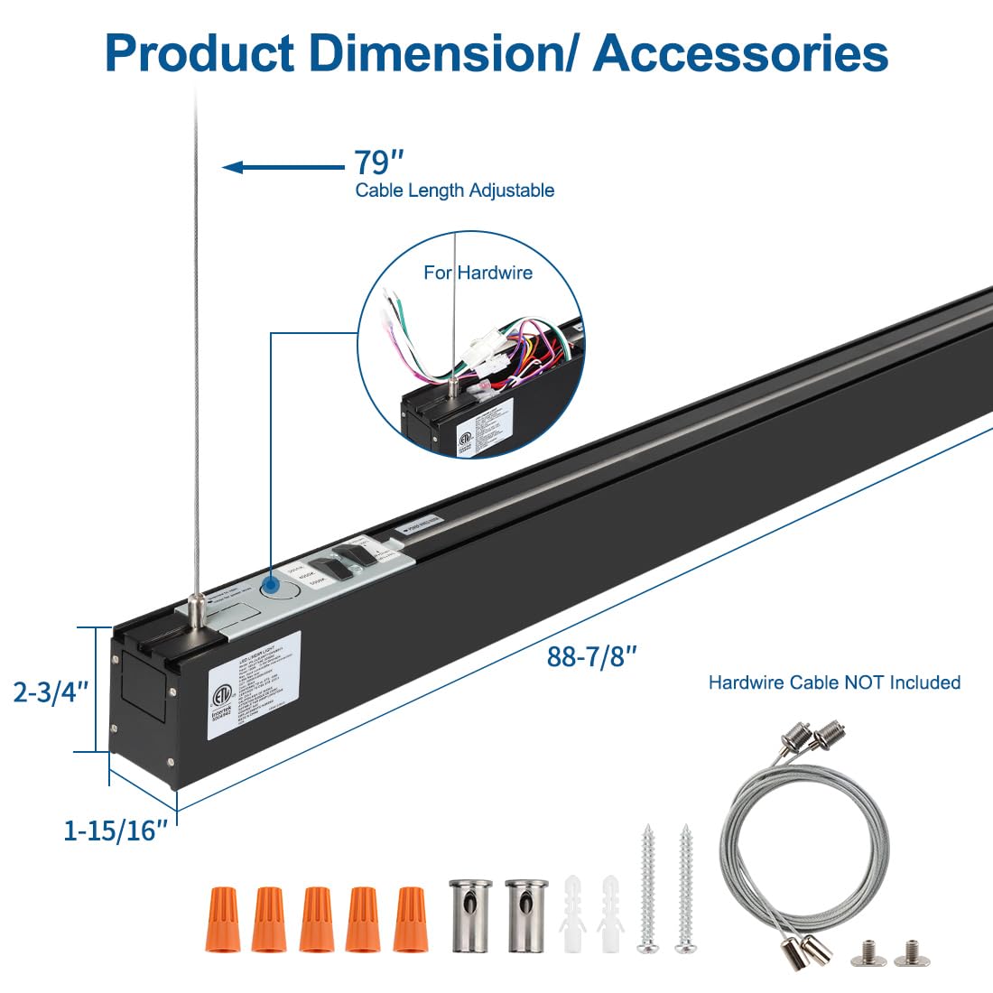 DAKASON 8FT LED Linear Light, 100W 8Foot LED Shop Light Fixture for Office, 70W Down Light and 30W Up Light Optional, 3/4/5000K CCT, 8Feet Black Commercial Pendant Strip Lighting 4 Pack