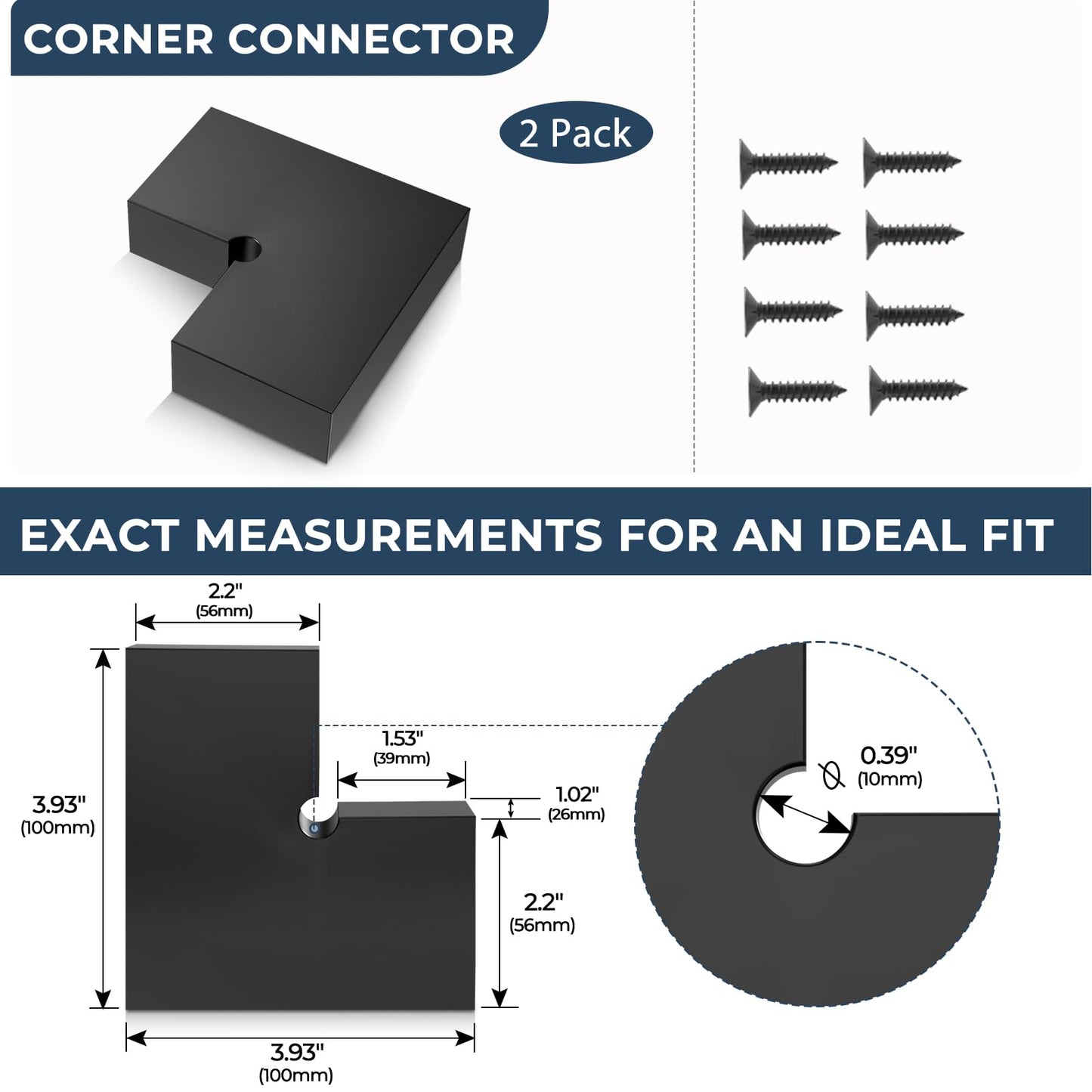 Gyykzz 2 Pack Black Corner Connector, 90 Degree Hand Rail Accessories for Top Railing, High Strength POM Connecting Block Handrail Fitting for Corner Deck Cable Handrail System