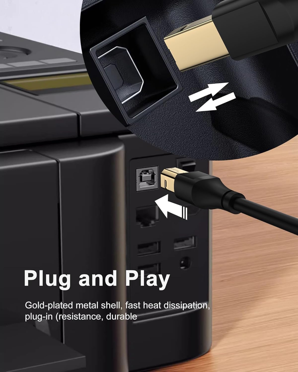 3ft, 6 Printer Cable Scanner USB C to USB B Cable for Epson, HP, Canon, Midi, Ethernet Print to Computer/Laptop/Pc-USB