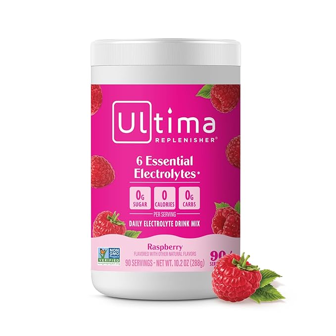 Ultima Replenisher Daily Electrolyte Powder Drink Mix ??Sugar Free ??Raspberry, 90 Servings ??Hydration Powder with 6 Key Electrolytes and Trace Minerals ??Keto Friendly, Vegan, Non-GMO