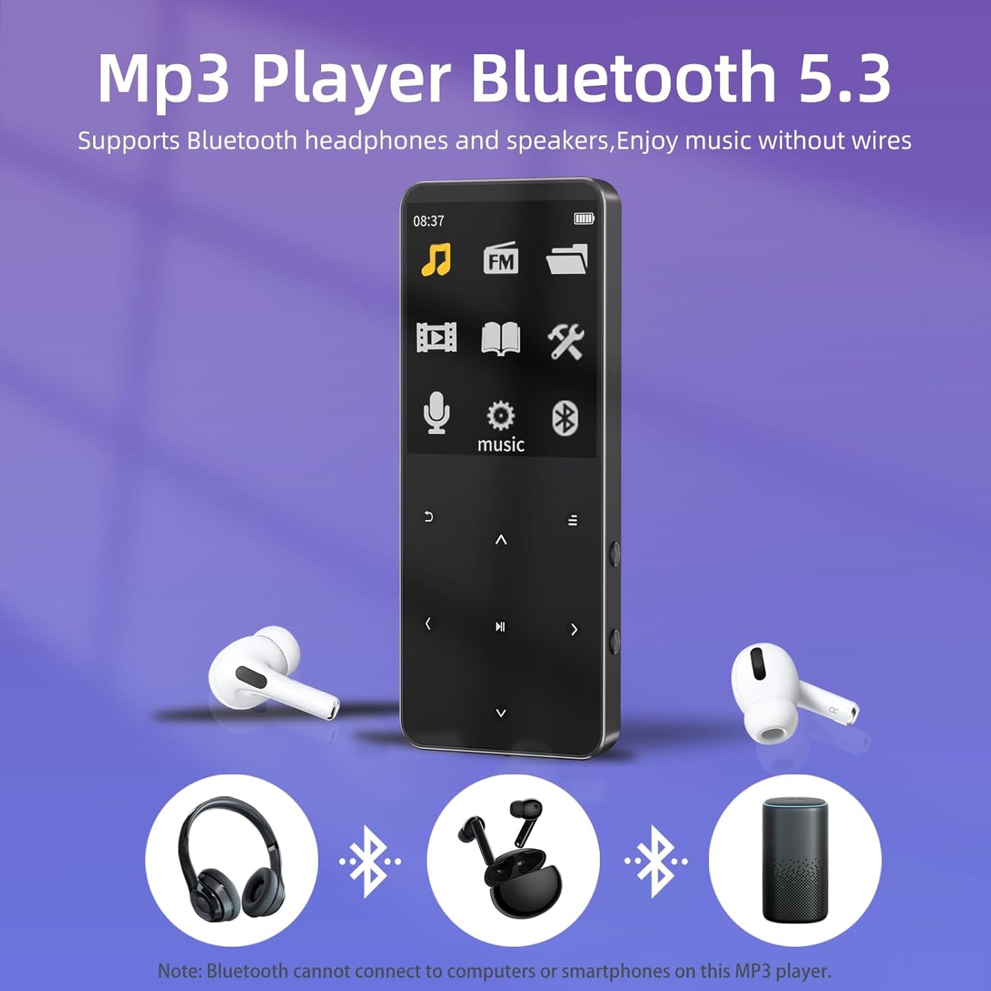 Tengsen Mp3 5.3, Mp3 128GB, (Black,64GB) Player with Bluetooth Portable Digital Music Player with Speaker, FM Radio