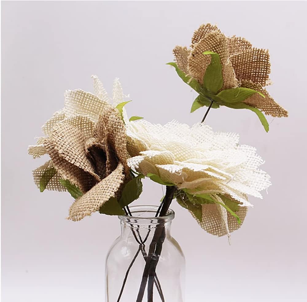 Skiennix 12PCS Large Burlap Flowers - Handmade Jute Roses for Wedding & Craft Decorations | 3.15 in