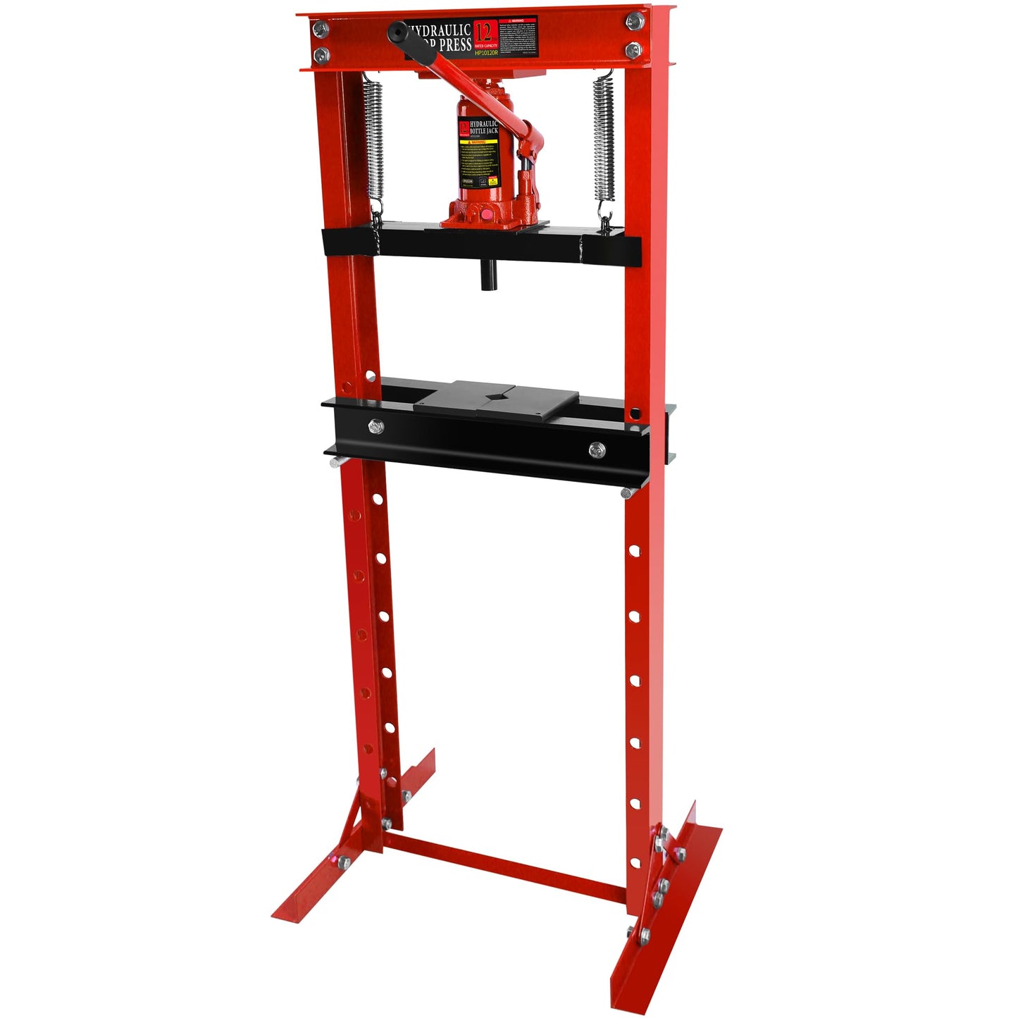 PULLAFUN Hydraulic Press, 12-Ton Benchtop Hydraulic Shop Press with Press Plates, H-Frame Garage Floor Press, Adjustable Working Table Height, Red