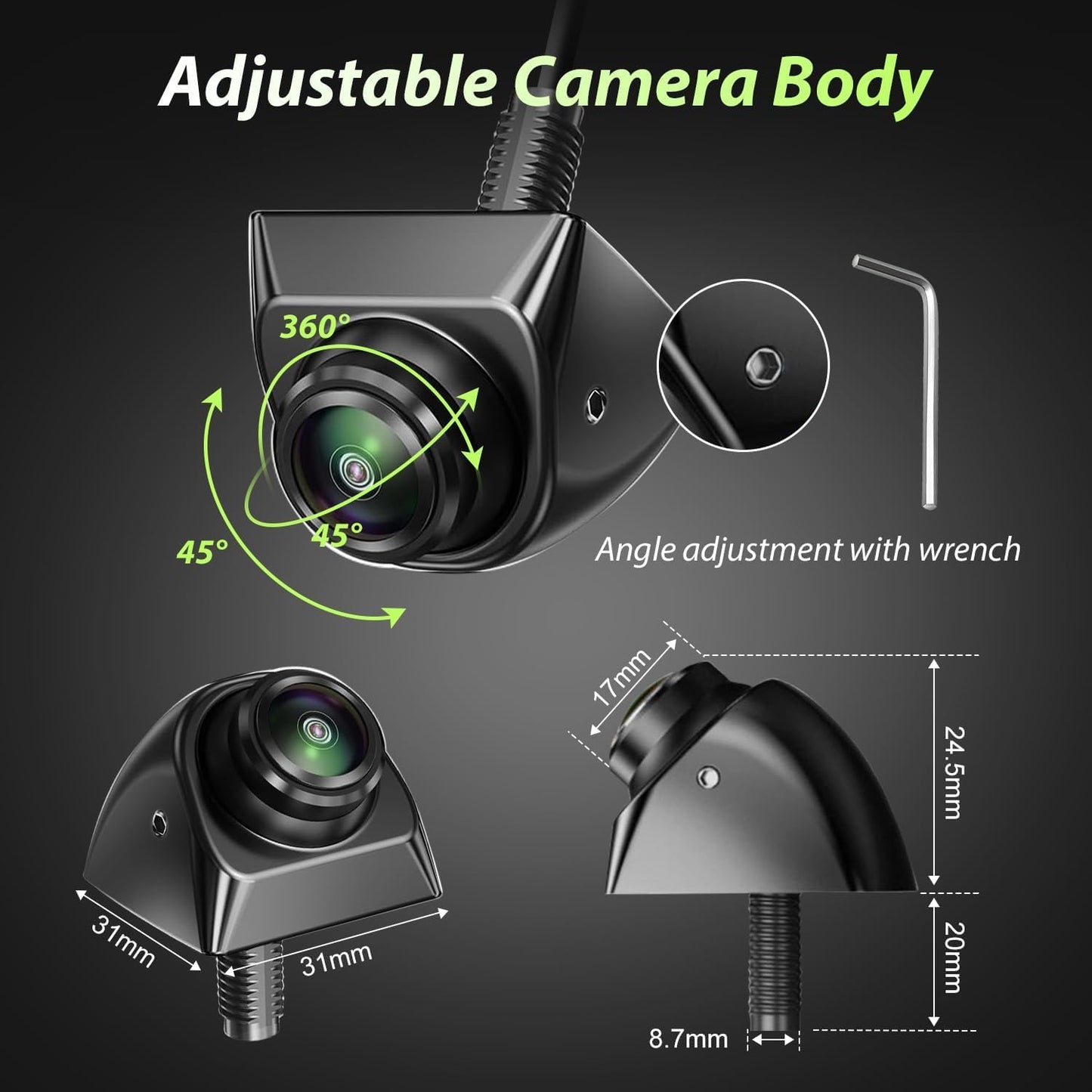 SOEKAVIA 170 IP68K 12V Backup Camera for Cars - HD/CVBS Image Wide Angle, Super Night Vision, Waterproof, Metal