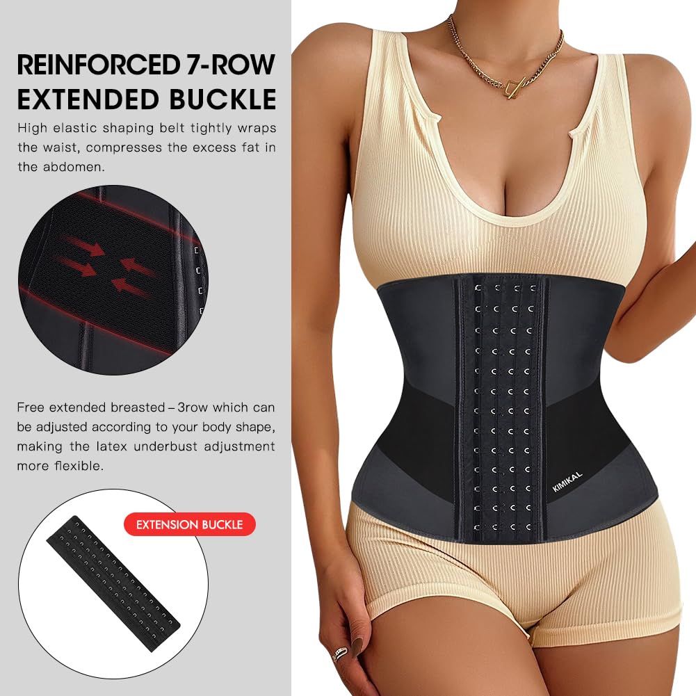 KIMIKAL Women Waist Trainer Corset Belt: Under Clothes Sport Tummy Control Long Torso Shapewear Black
