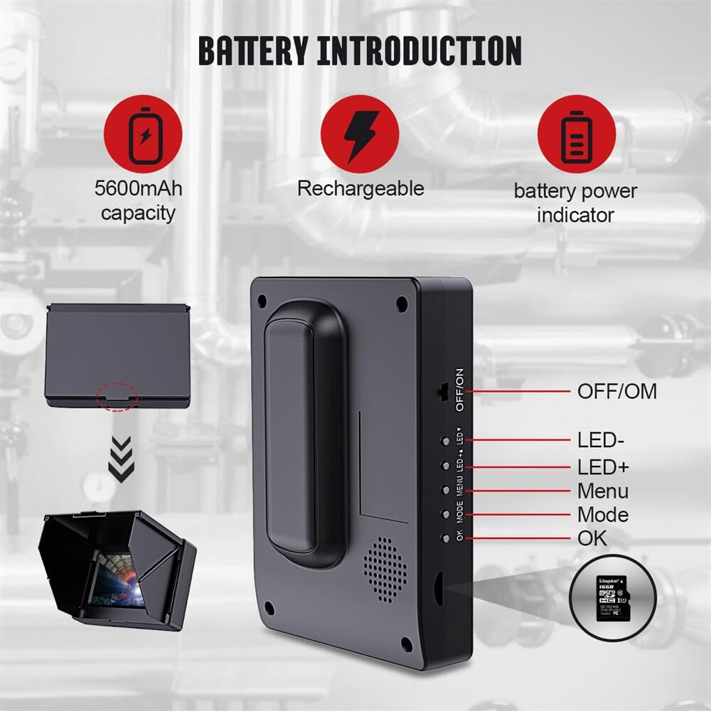 Sewer Camera 100FT/30M Borescopes Pipe Inspection Camera with 16G DVR/Audio Recorder 5600mA Battery 17MM 4.3inch Screen Industrial Plumbing Snake Drain Endoscope