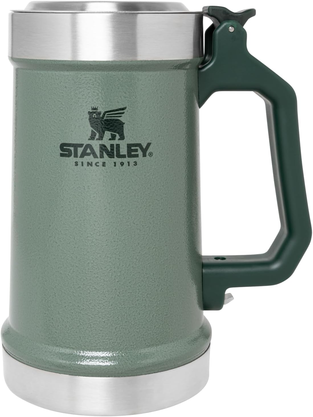 STANLEY Classic Beer Stein - 24 oz Insulated Stainless Steel Mug with Flip Up Lid & Built-In Opener | Hammertone Green