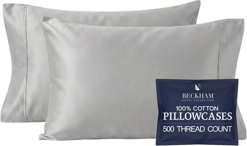 Beckham Hotel Collection Pillowcases - Queen Size Set of 2 | Silky Smooth Cool Touch Cotton Sateen, Dark Gray
