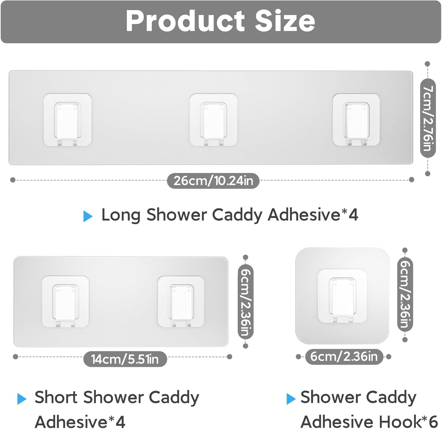 Skiennix Shower Caddy Hooks - 14 Pack Transparent Waterproof Adhesive Wall Hooks | No Drilling Required