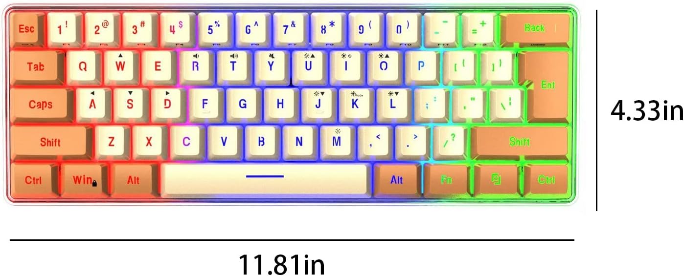 Lovskoo 61 60 Keys Gaming Keyboard Wired Mechanical Keyboard Percent Keyboard Portable Light Up Keyboard for Computer