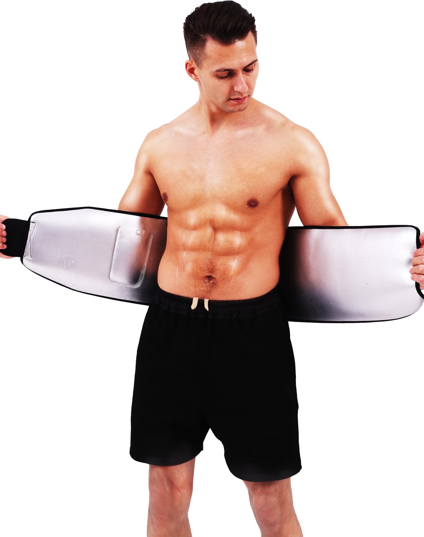 BXVX Sweat Waist Trimmer Trainer Belt Wrap Belly Sweat Band Sauna Slimming Belt for Women and Men Lower Belly Fat Plus Size M Black