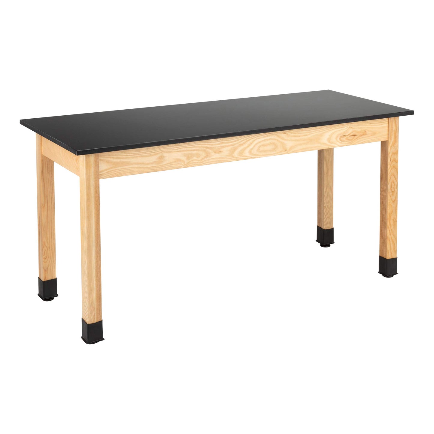 Learniture Classroom Science Lab Table with Phenolic Resin Top, Solid Ash Wood Finish, 24" D x 60" W x 30" H, Black