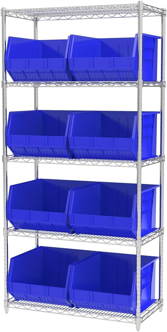 Akro-Mils Plastic Storage Bins - Space-Saving Stackable Organizers for Garage & Pantry | Blue, 18" x 16" x 11", 3-Pack