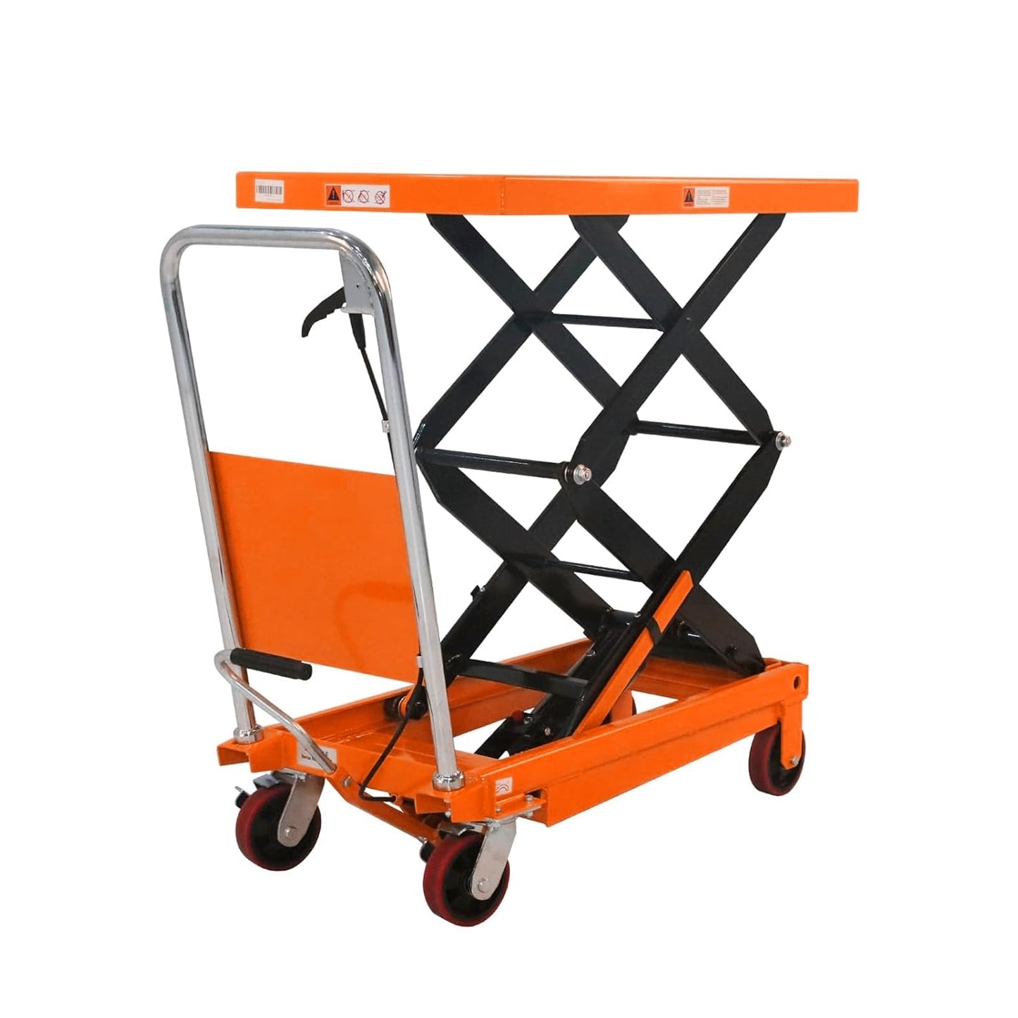 APOLLOLIFT Hydraulic Lift Table Cart, 770lbs Capacity 51" Lifting Height, Double Scissor Lift Table with 4 Wheels and Safety Back Guard for Material Handling and Transportation(Orange)