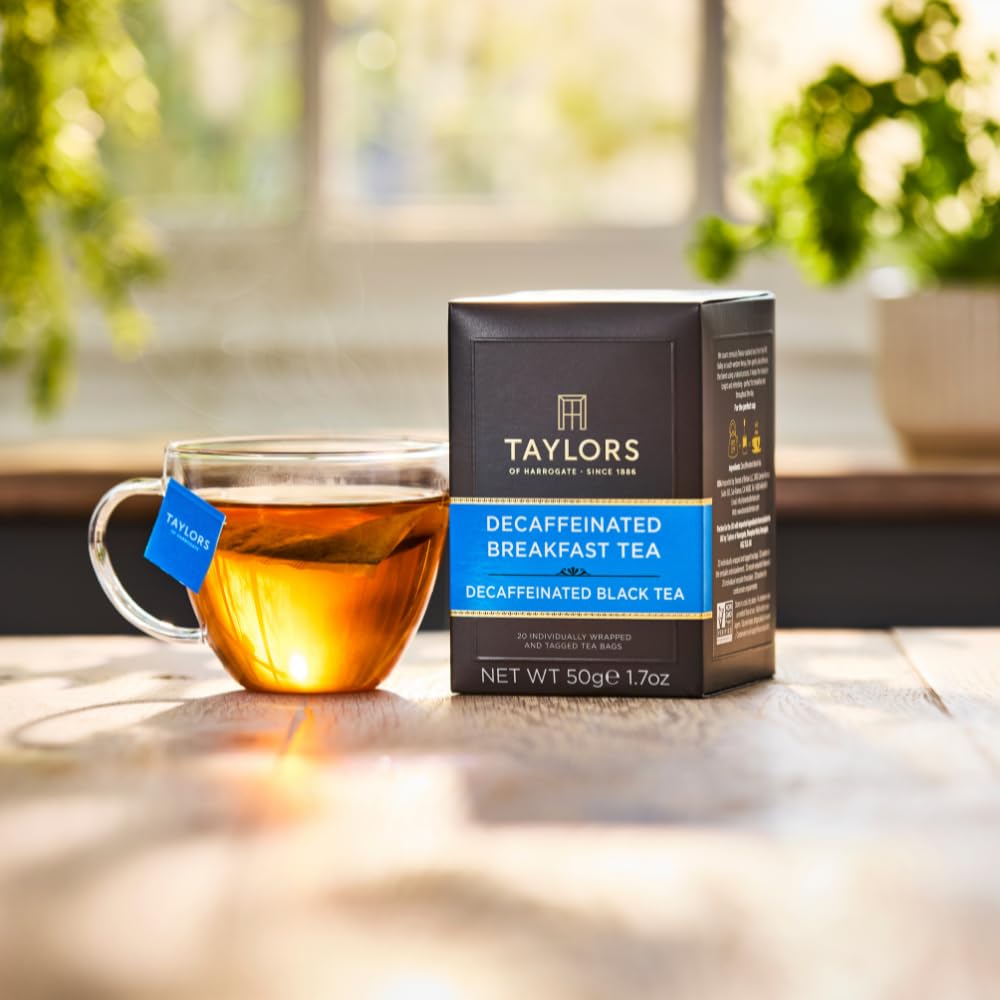 Taylors of Harrogate Decaffeinated Breakfast Black Tea - Rich & Balanced Flavor | 20 Individually Wrapped Bags