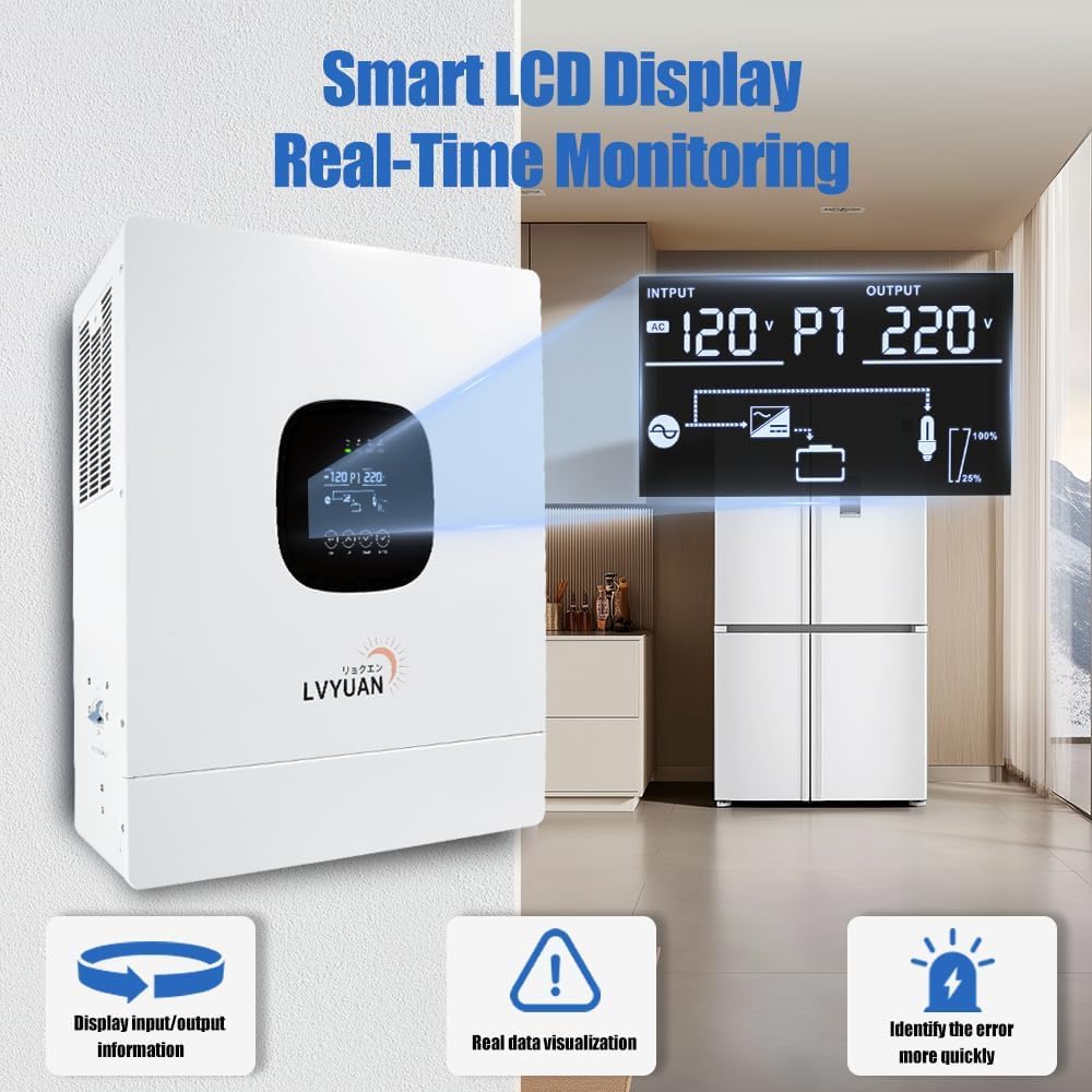 LVYUAN Hybrid Solar Inverter 5000 watt, DC 48V Pure sine Wave Hybrid Inverter to AC 120V Inverter and 100A MPPT Solar Inverter Charger for Off-Grid System