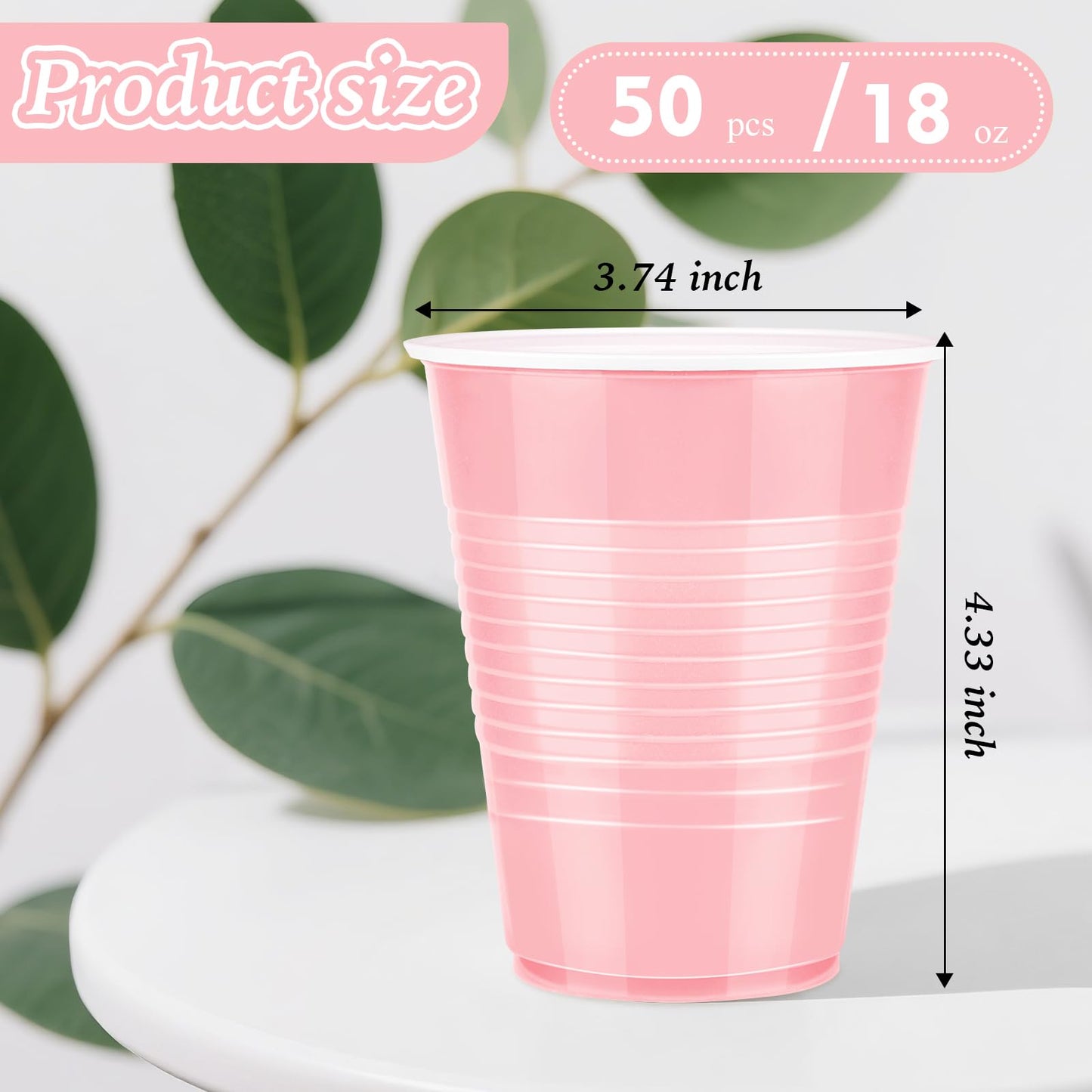 Liengoron 50 Pack Pink Plastic Cups 18 Ounce Pink Cups Plastic Disposable Cup Bulk Cup for Party Wedding Birthday
