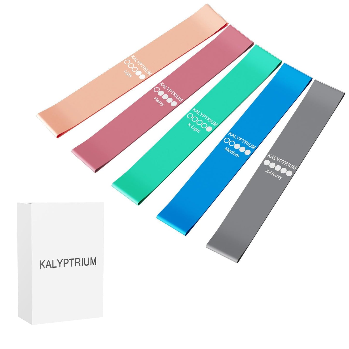 KALYPTRIUM Resistance Bands Set – 5-Level Exercise Bands for Physical Therapy/Yoga/Pilates/Strength Training/Home Fitness Loop Bands with Portable Storage Bag