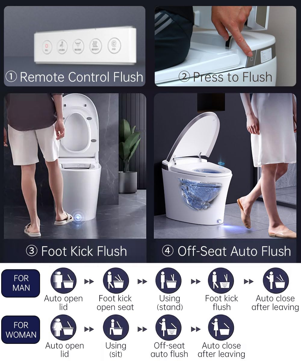 EPLO Smart Toilet with Powerful Flush, Auto Open/Close,Foam Shield, Elongated Heated Seat, ADA Comfort Height Bidet Toilet,Instant Warm Water&Dryer,Temp Display - iX7-PRO