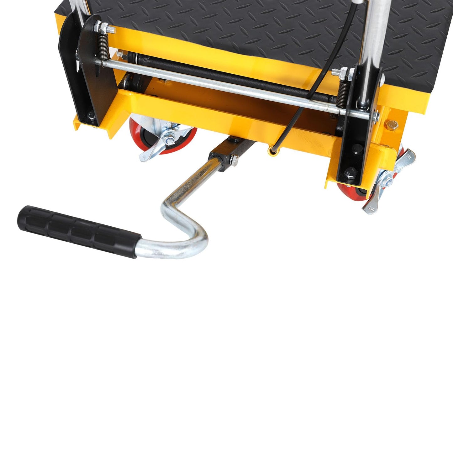 EASYBERG Hydraulic Lift Table Cart with Foldable Handle, 50" Lifting Height, Non-Slip Pad & 360° Swivel Wheels, 330lbs Capacity Double Scissor Lift Table for Material Handling & Heavy-Duty Lifting
