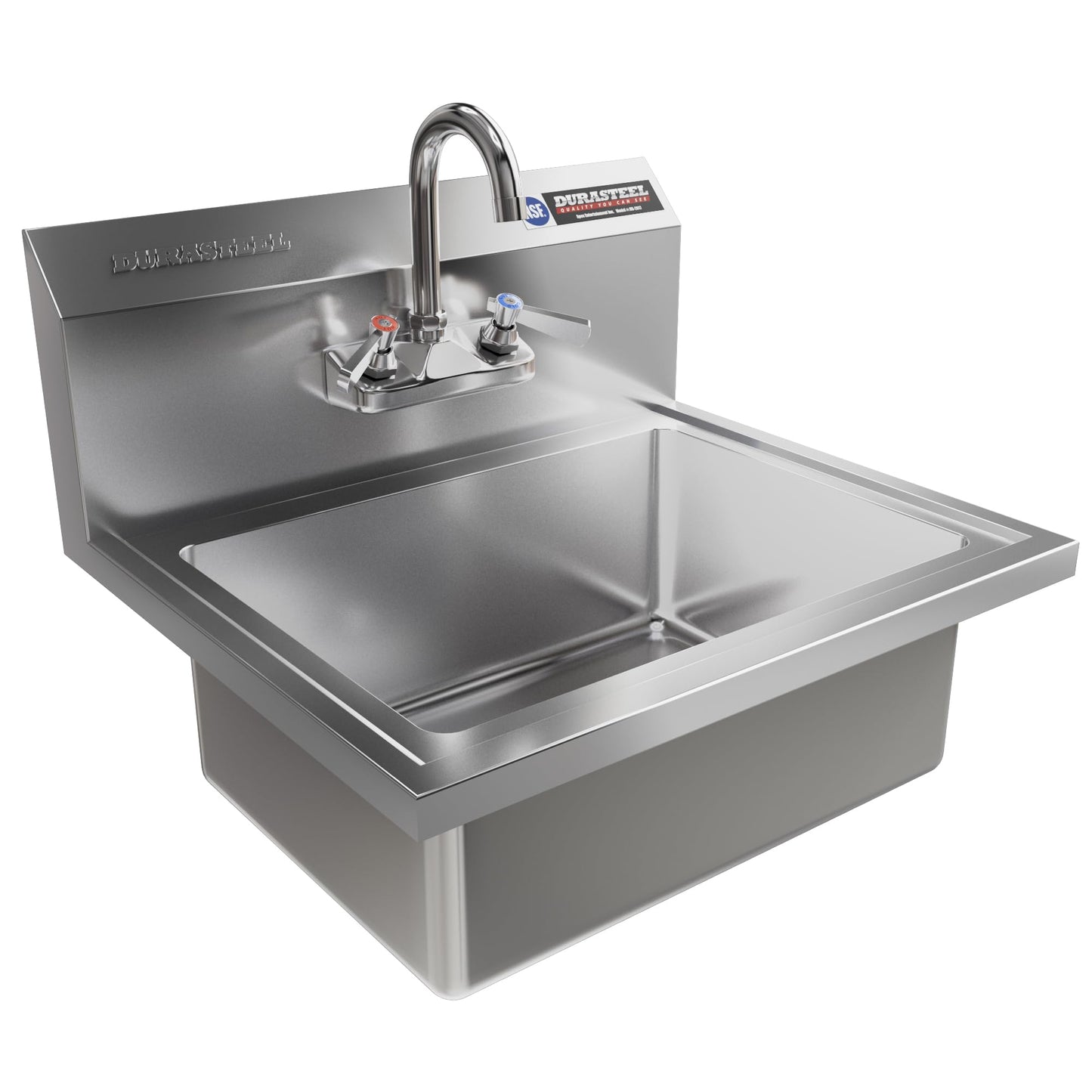 DuraSteel 304 Stainless Steel Wall Mount Sink - Commercial Hand Washing Sink - NSF & CEC Certified with Lead-Free Faucet - For Restaurants, Kitchens, Bars, Restroom