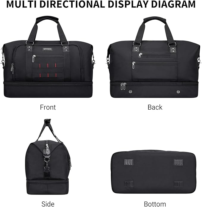 WITZMAN Travel Duffle Bags for Men Weekender Bags with Toiletry Bag Sets Carry On Overnight Bag 55L （B696 Black）