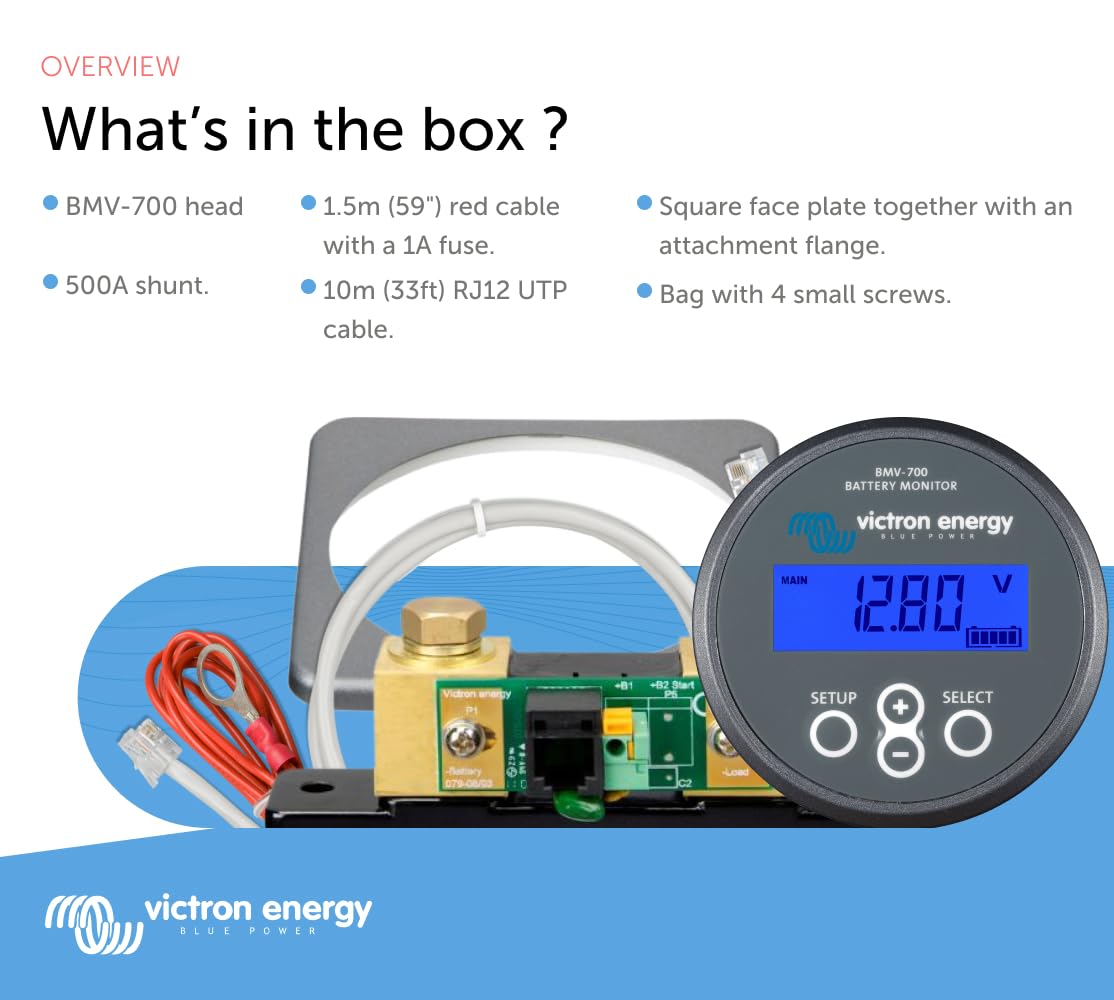 Victron Energy BMV-700 Battery Monitor with Shunt & Display - 6.5-95 VDC - Grey