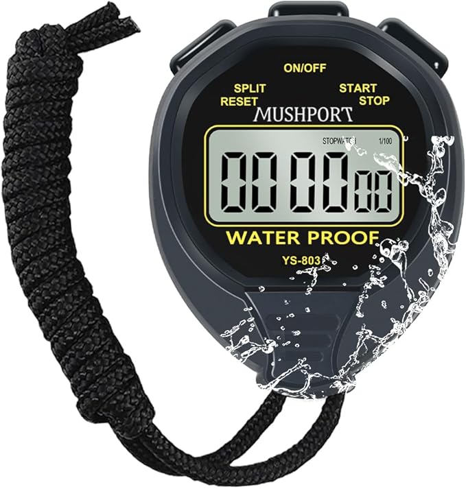 Waterproof Stopwatch Timer Only Stopwatch Mode, ON/Off Silent Simple Operation, Without Clock Date Countdown, Digital Swimming Stop Watch for Sports, Black