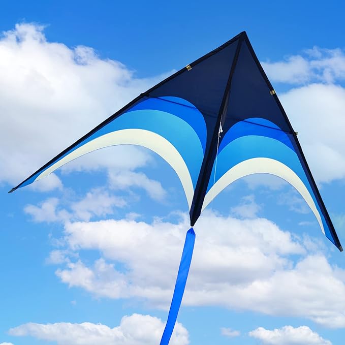 Delta Kite for Kids & Adults - Easy to Fly Large Single Line Beach Kite with 300ft String Handle Included, Perfect for Beginners, Teens