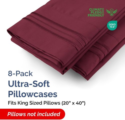 King Pillow Cases by [Brand Name] - Ultra Soft Hotel Quality Covers | Comfy, Wrinkle-Free & Easy Care - 8 Piece Set in Burgundy