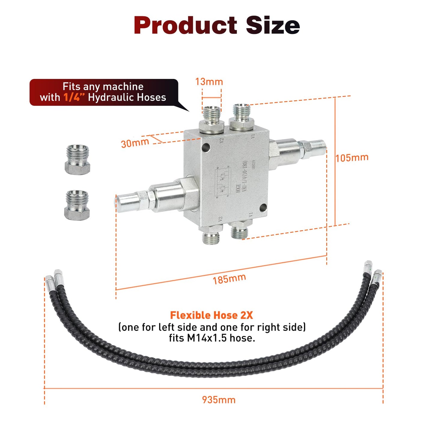 Mini Excavator Cushion Valve Kit Complete for Swivel Motor Assembled Fits any mini excavator or machine with 1/4" hydraulic hoses and M14x1.5 threaded ends (Silver 2)