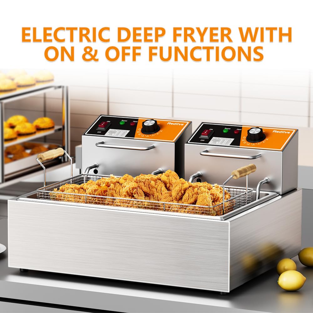 Electric Deep Fryer 3400W Hot 22.6QT/24L Commercial Deep Fryers with 3 Baskets Countertop Oil Fryer for Restaurant Use and Home Kitchen with One - Touch Switch & Temperature Contro