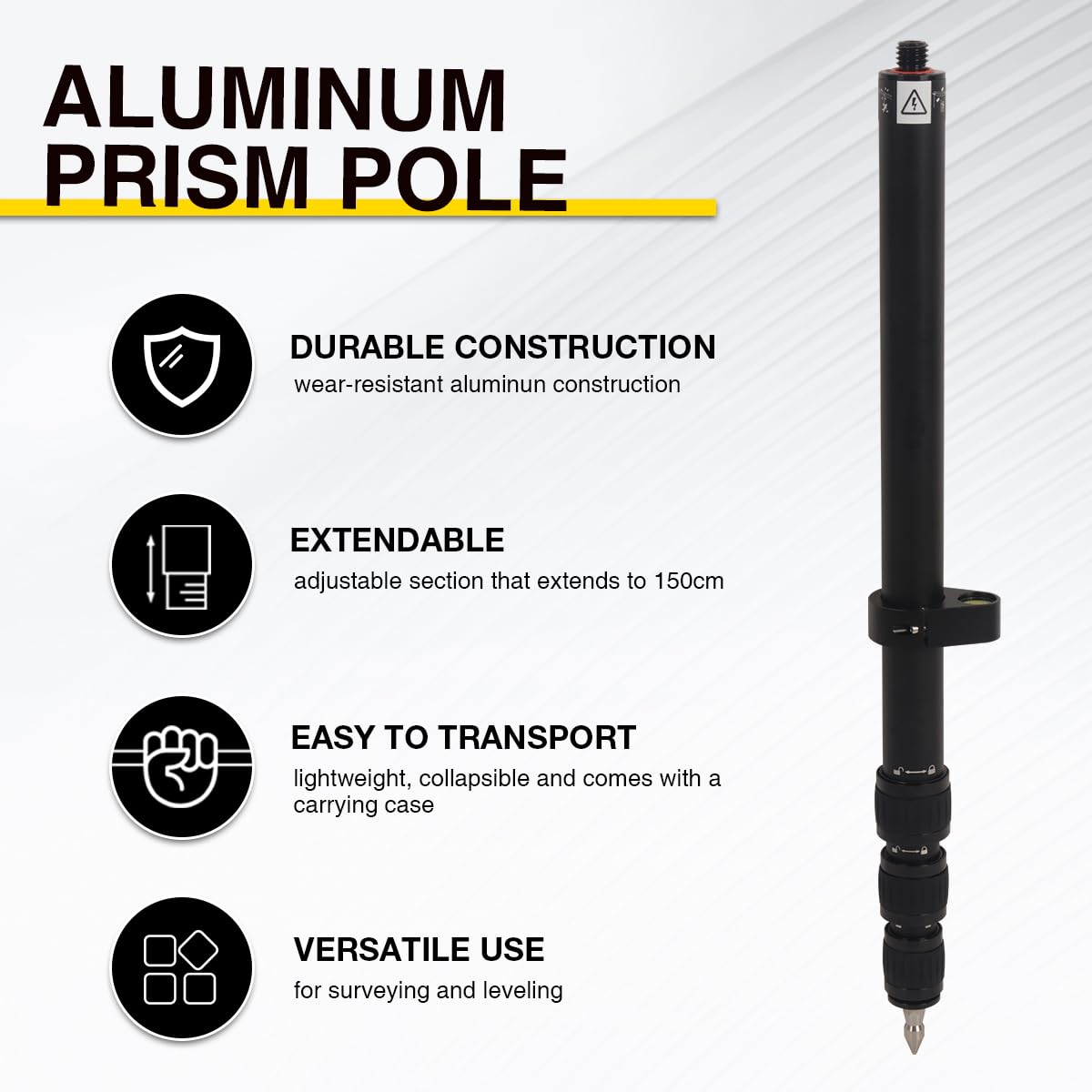 DMITER Telescopic Rover Rod - 5 FT/1.5M Aluminum Survey Pole with Removable Tip & Locking System for Land Surveying, Engineering, and Mapping