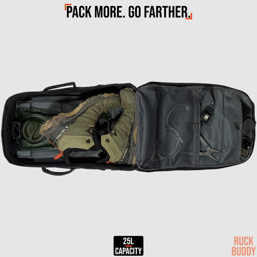 RuckBuddy Weighted Rucking Backpack - 25L Tactical Rucksack with Weight Plate Pockets, Removable Hip Belt, and Padded Shoulder Straps for Rucking and Training