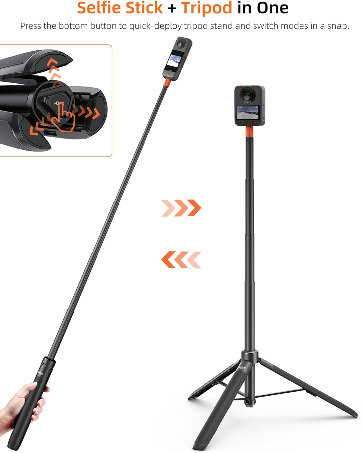 Cakrurt 53.5" Insta360 X5/X4/X3/GO 3s, 360/Pocket 3, Sphra360, 2-in-1 Extendable Selfie Stick Tripod for DJI Osmo Xtra