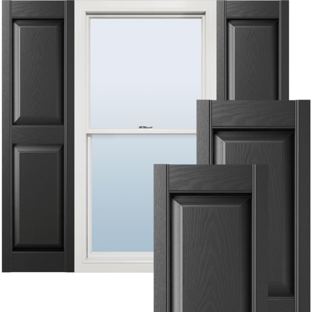 Ekena Millwork Lifetime Vinyl LP2S14X06300BL Standard Two Equal Panel Vinyls, Raised Panel Vinyl Shutters, w/Installation Shutter-Lok's & Matching Screws (Per Pair), 14.75"W x 63"H, Black