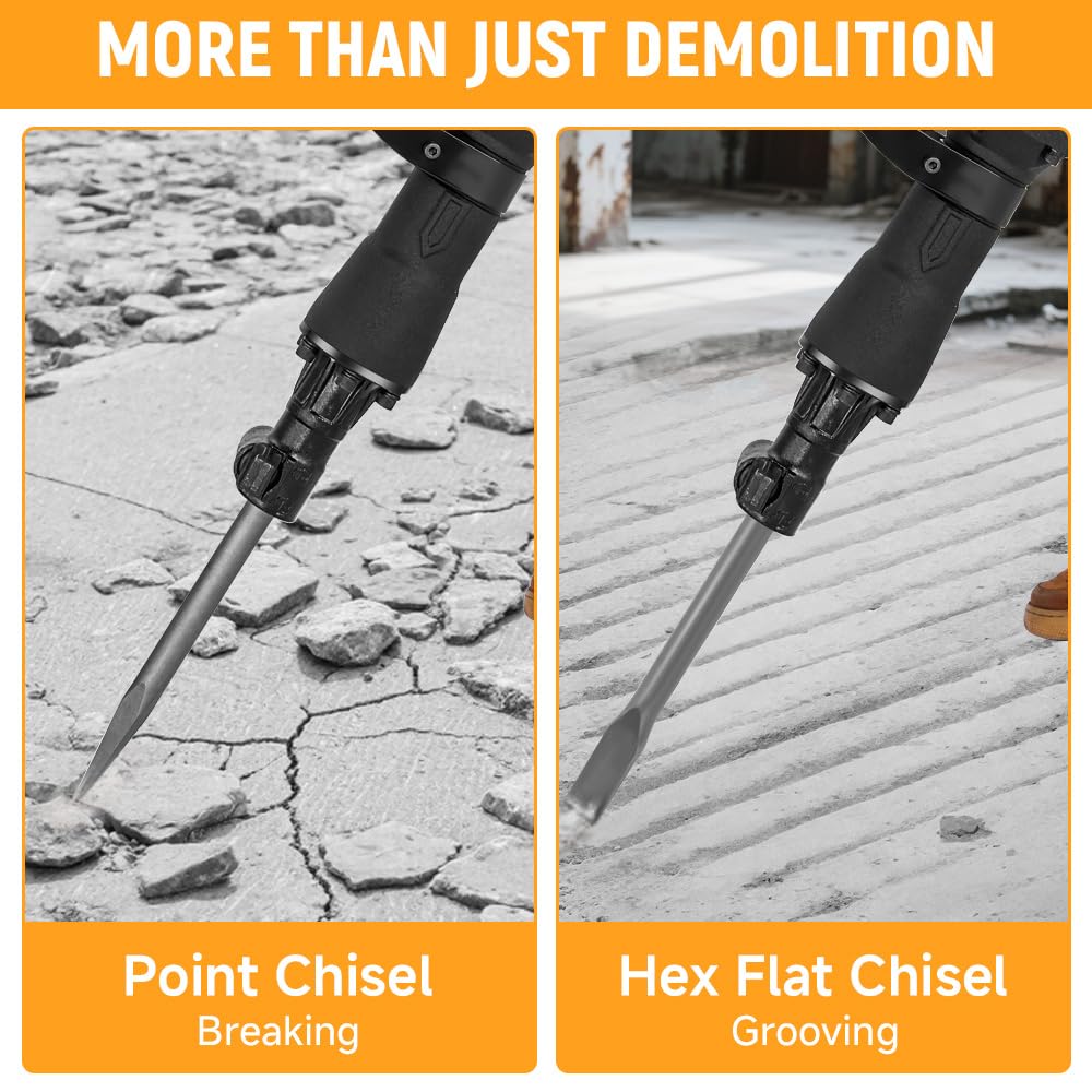 Hoteche 1800W Demolition Electric Jack Hammer 1800 BPM Heavy Duty Concrete Breaker with Point and Flat Chisel