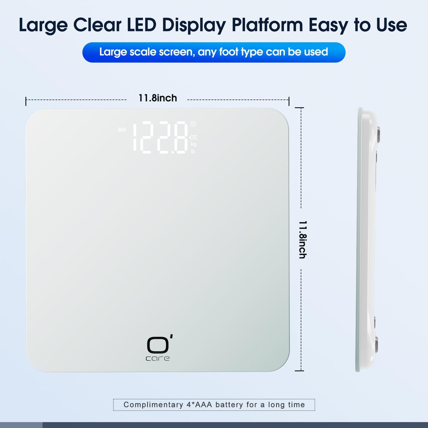 O'CARE Smart Scale for Body Weight and BMI Weighing,High Accuracy Digital Bathroom Scale with LED Large Display,Smart APP Sync Weight Scale 440lb (White)