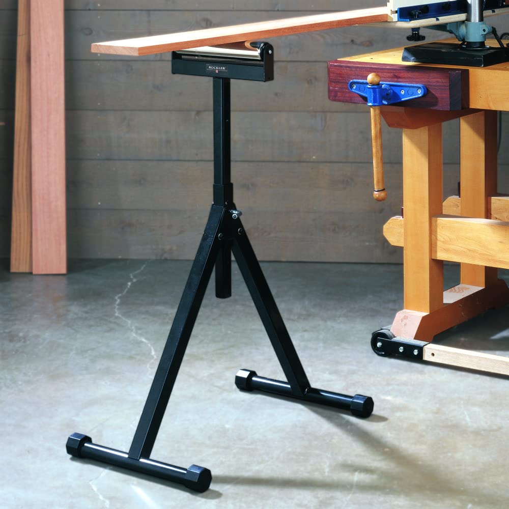 Self-Standing Adjustable Roller Stand w/Tapered Edge - Durable, Versatile Table Saw Support to Hold Wide, Long Woodworking Stock - Portable Wood Shop Equipment for Leveling, Infeed & Outfeed