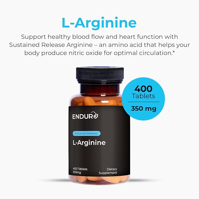 Endur L-Arginine, Healthy Blood Flow & Heart Function Supplement, Supports Exercise Performance & Immune Health, Gluten Free, 350mg (400 Tablets)