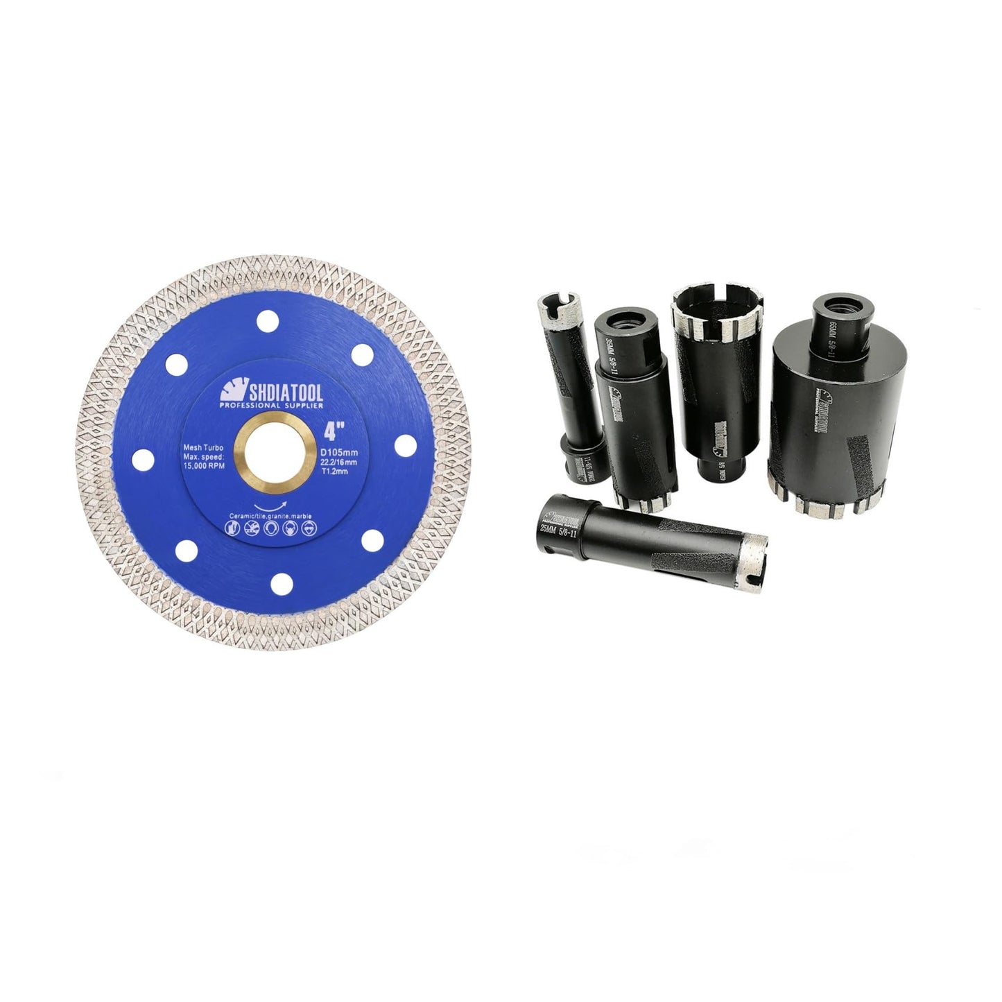 SHDIATOOL Diamond Drill Core Bits Set Diameter 20 25 35 45 65mm with 5/8-Inch-11 Thread for Hard Granite Marble