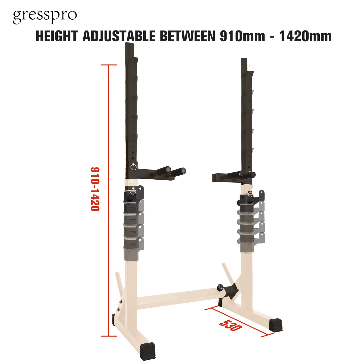 Gresspro Gresspro Barbell Rack Stand with Dip Bar Attachment - Multifunctional Adjustable Squat Rack, Heavy-Duty Dumbbell Rack, Strength Training Dip Station, Home Gym Equipment Max Load 550lbs