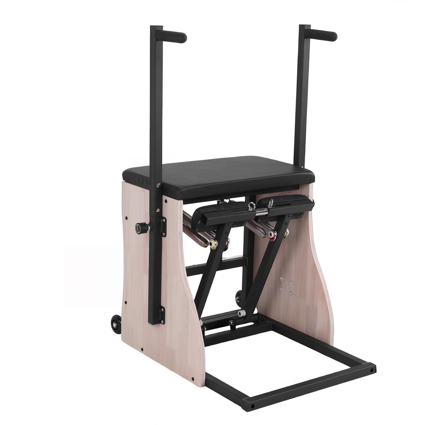 Generic Oak Wood Pilates Chair with 4 Level Handles Split Pedals Adjustable Resistance Studio Quality Pilates Reformer Machine for Home Workouts and Studio Use