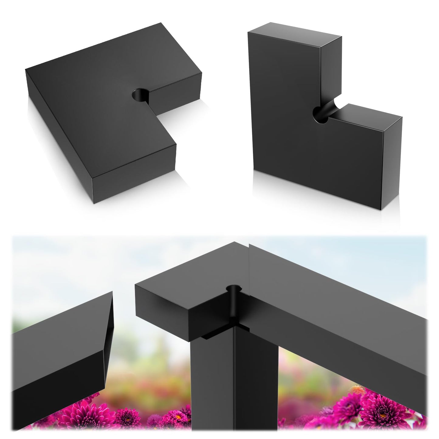 Zylorix 2Pack Corner Connector for 2.36" W x 1.18" H Stainless Steel T304 Black Handrail, High Strength POM Flat Handrail Accessories Fitting for Cable Railing with Screws, Black