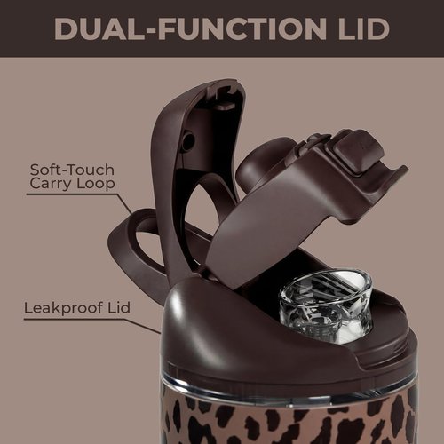 HydroJug 32oz Stainless Steel Water Bottle - Straw & Chug Lid, Vented Cap, Non-Slip Base | Brown Leopard