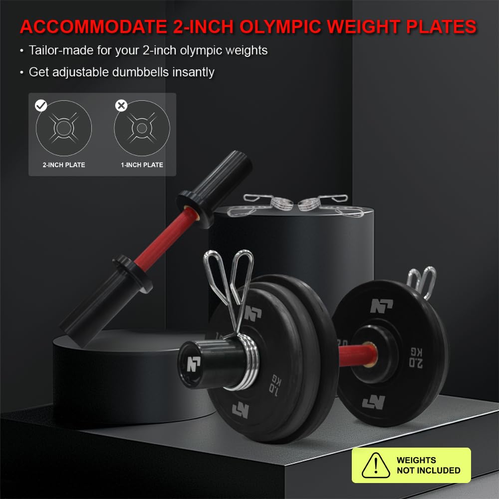 NP Pair of 16" Olympic Dumbbell Handles, Loadable Dumbbell Bars in Commercial Grade for 2-inch Olympic Weight Plates Great for Home Gym Strength Training, Weight Barbells with 2 Pair of Spring Collars, Red