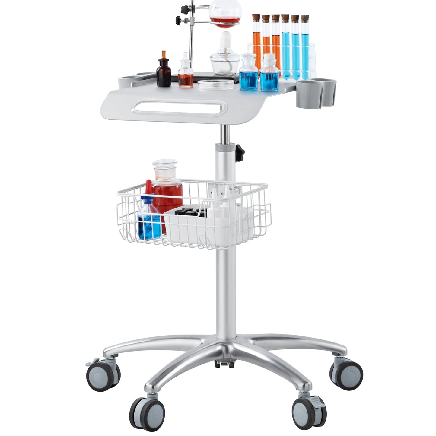 VEVOR Medical Trolley with Wheels - Height Adjustable Gas Lift, Large Tabletop 19"×17", Stainless Steel Rolling Laptop Cart with Storage Basket,Mobile Metal Scanner Cart for Ultrasound/Dental/EKG/Lab