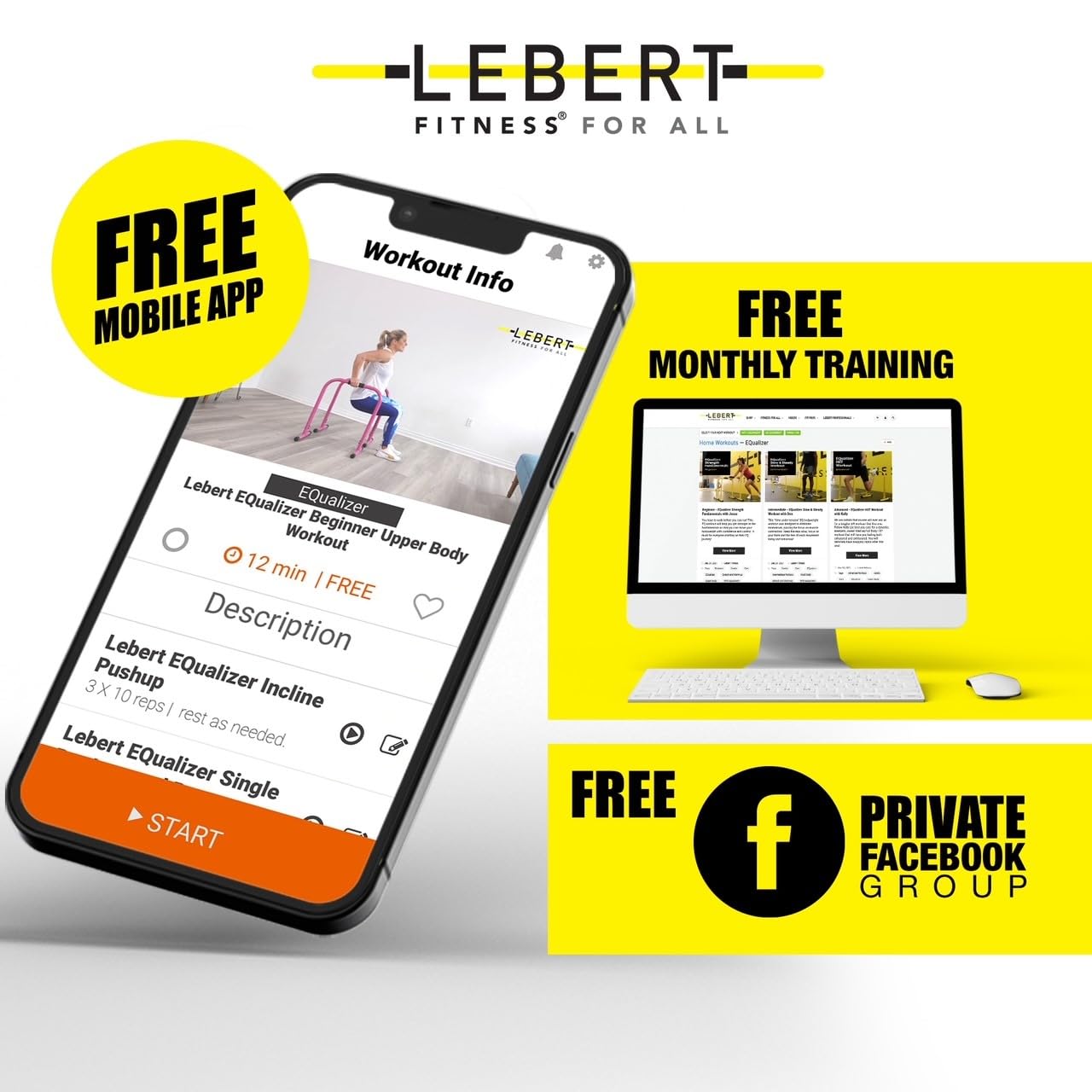 Lebert Fitness Parallette Bars Yellow – Push Up & Dip Bars for Calisthenics, Bodyweight Training, L-Sits & Handstands – Heavy Duty Steel with Non-Slip Foam Grips