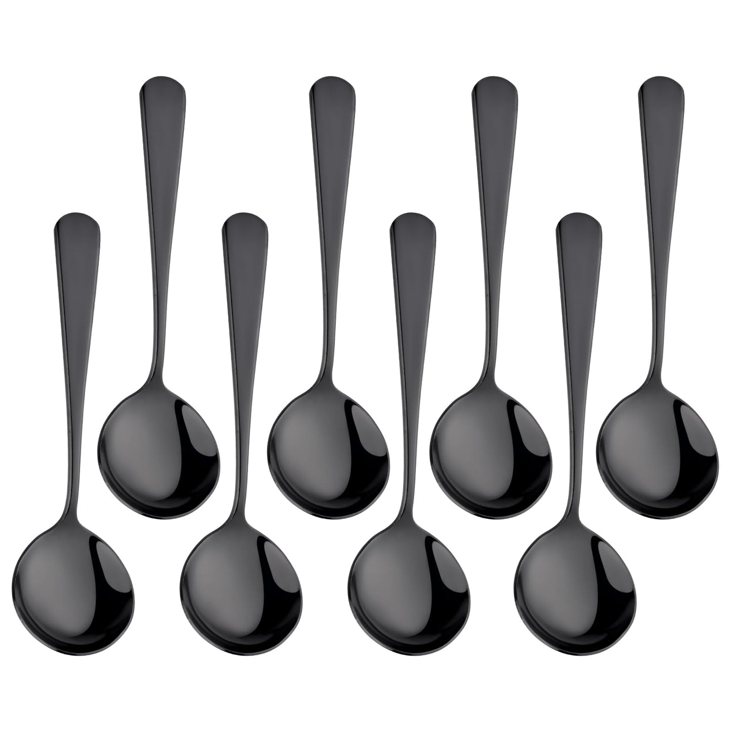 8 Piece Soup Bouillon Cereal Spoon,TEHAHA Stainless Steel Soup Spoons,6.2 Inch Round Broth Spoons,Dessert Spoon Set Black