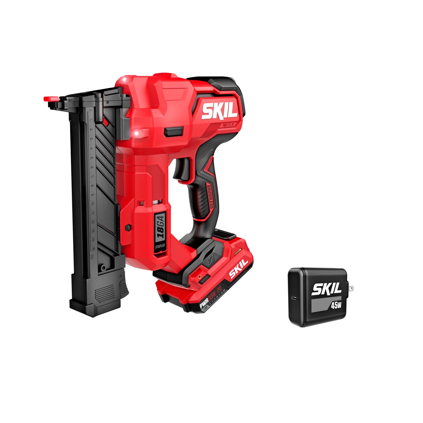 SKIL PWR CORE 20 Brushless 20V 18Ga 1/4 In. Narrow Crown Stapler Kit Including 2.0Ah USB-C Battery and 45W PD charger-SL1814B-10
